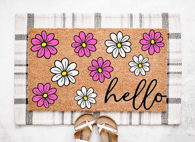 Fun Daisy Doormat | Spring Floral Entrance Mat | 24x16in