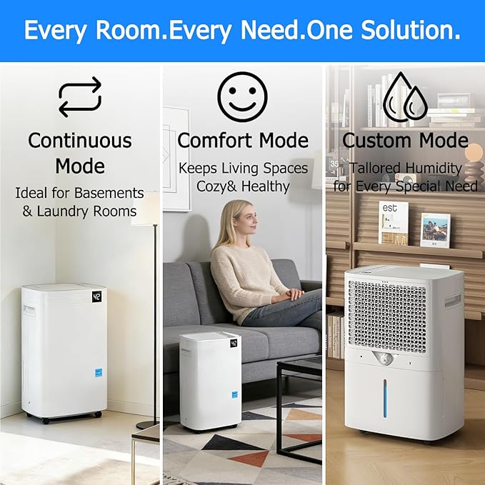 5,000 Sq.Ft 2026 Energy Star 80 Pint/Day Dehumidifier for Basement, Bedroom, Home, Bathroom, Smart Compressor Dehumidifier with Drain Hose, Intelligent Humidistat