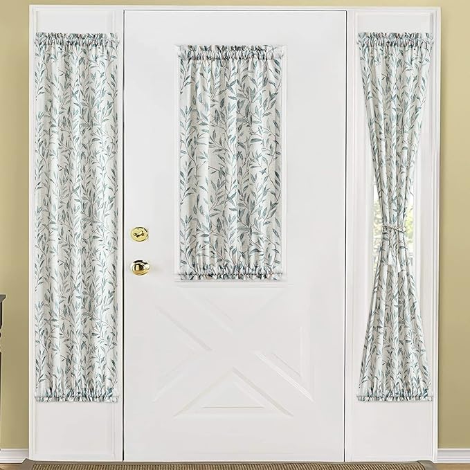 VOGOL Leaves Print Patio Door Curtain, Light Filtering Front Door Curtains for Glass Window, 1 Piece Short Drapery Rod Pocket Panels for Kitchen, 25x40 in