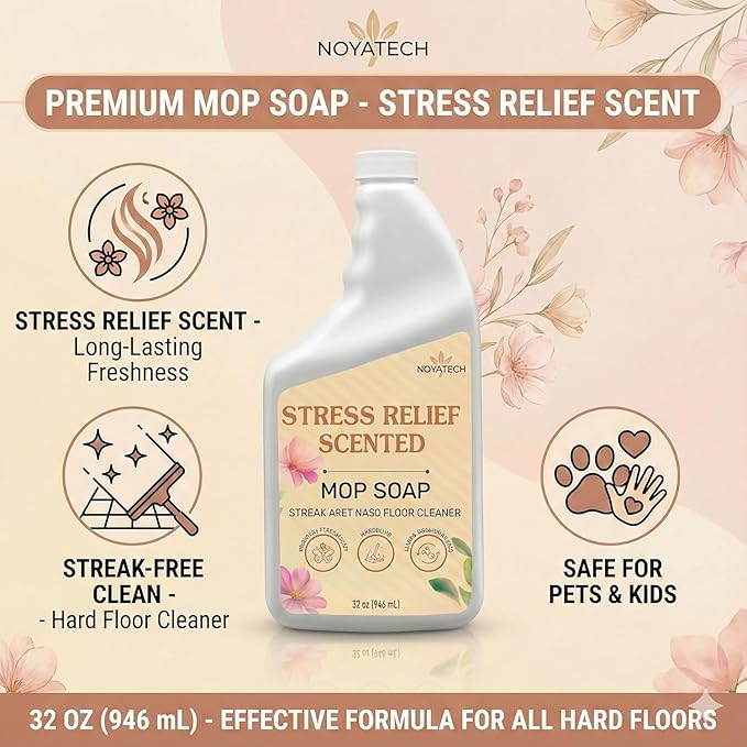 NOYATECH Scented Mop Soap – Stress Relief Aromatherapy Floor Cleaner Concentrate | Non-Toxic, Pet Safe, No Residue | Safe for Hardwood, Tile, Marble, Stone & Grout | All Mop Types | Made in USA