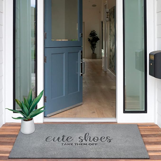 Cute Shoes Take Them Off Welcome Doormat for Front Door Mats Entryway Outdoor Indoor Muddy Washable Durable Rubber Backing for Entry Mat 47x18 Light Grey