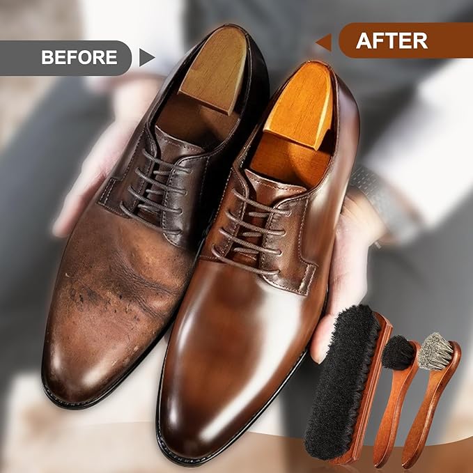 4Pcs Shoe Brush, Premium Horse Hair Brush for Leather, Professional Shoe Polish Brush, Long-lasting Shoe Cleaning Brush, 100 Percent Horsehair Shoe Brush Shine Kit for Cleaning and Polishing