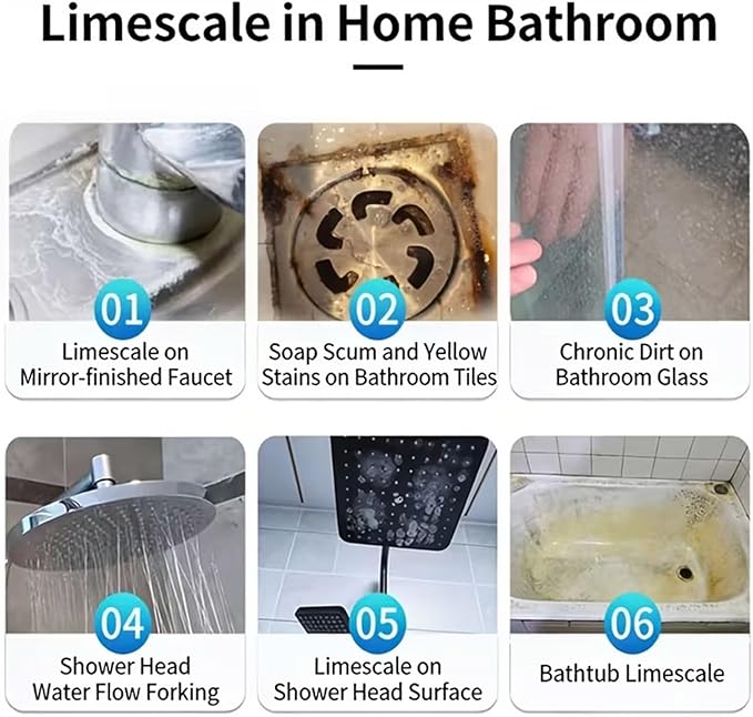 Shower Cleaner Spray - 120ml Multi-Purpose Descaling Solution with Microfiber Polishing Towel, Shower Head Descaling Kit, Limescale and Grime Remover, Hard Water Stain Eraser for Glass Doors Mirrors