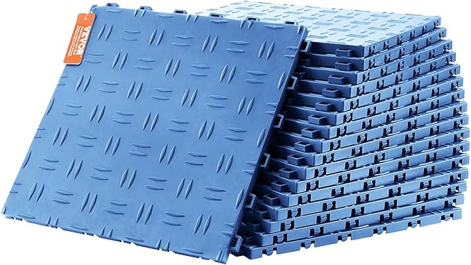 VEVOR Garage Floor Tiles 12 x 12 x 0.53 inch, Interlocking Design Ease of Installation Double-Sided Texture Non-Slip Sturdiness, for Garages, Basements, Repair Shops, Blue, 50 Pack