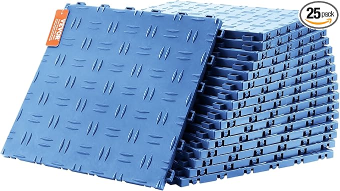 VEVOR Garage Floor Tiles 12 x 12 x 0.53 inch, Interlocking Design Ease of Installation Double-Sided Texture Non-Slip Sturdiness, for Garages, Basements, Repair Shops, Blue, 25 Pack