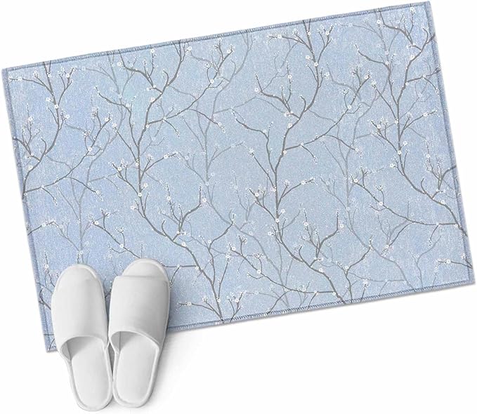 Blue Tree Branch Entryway Rug 2'x3', Retro Classic Art Blue Tree Branches Flower Small Area Rug Non-Slip Front Door Mat Washable Floor Carpet for Indoor Entrance Kitchen Bathroom