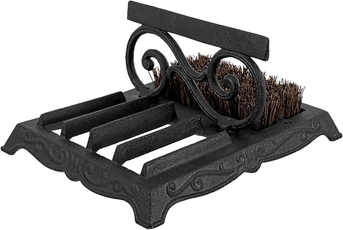 MyGift Boot Brush Scraper Outdoor, Heavy Duty Cast Iron Shoe Scrubber Mat, Footwear Bottom Dirt Cleaner and Mud Puller for Porch or Patio, Vintage Black
