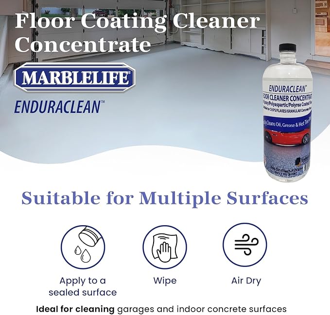 Marblelife EnduraCLEAN Garage and Indoor Concrete Floor Coating Cleaner, Effective Basement & Garage Floor Cleaner, Concrete Cleaner, Ready-To-Use Cement Cleaner & Degreaser, 32 oz Concentrate