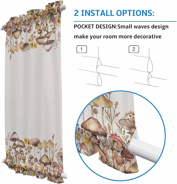 French Door Curtain Panel for Front Door, Plants Mushrooms Flowers Daisies Dandelions Slidelight Door Curtains with Tieback Light Filtering Privacy Panels for Doorway Entryway 25"x 40"