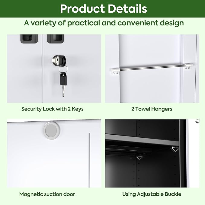 Reemoon 71'H Broom Closet Storage Cabinet with Doors and Pegboard,Metal Garage Storage Cabinet on Wheels and Adjustable Shelves for Garage Home,Required Assembly,Black and White