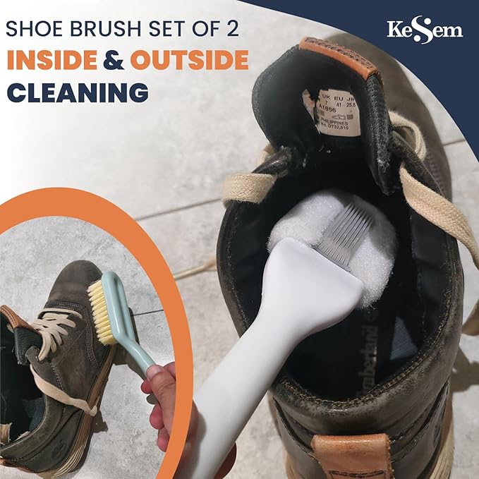 Shoe Cleaning Brush Set of 2 - Soft Bristle Shoes Scrubber with Handle, Shoes Scrubbing Brush for White Sneaker, Leather, Canvas, Knit, Fabric Suede Cleaning Brushes for Hat, Bag and More