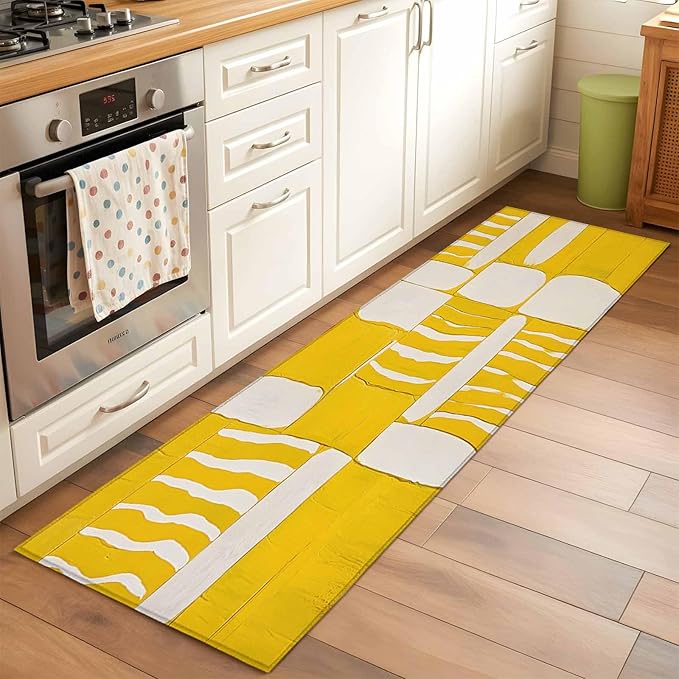 Impressionist Style Runner Rug 2'x6', Yellow Abstract Blurred Color Hallway Runner Rugs Washable Non-Slip Bedside Floor Mats Carpet for Kitchen Bedroom Laundry Room Bathroom