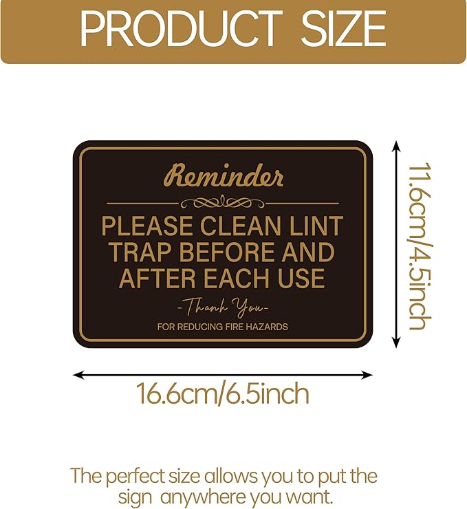 2PCS Clean Lint Trap Reminder Sign, Self-adhesive Waterproof and Anti-fading Clean Lint Trap Before and After Each Cycle sticker for Dryer, Essentials for Hosts and Guests Bathroom Sign