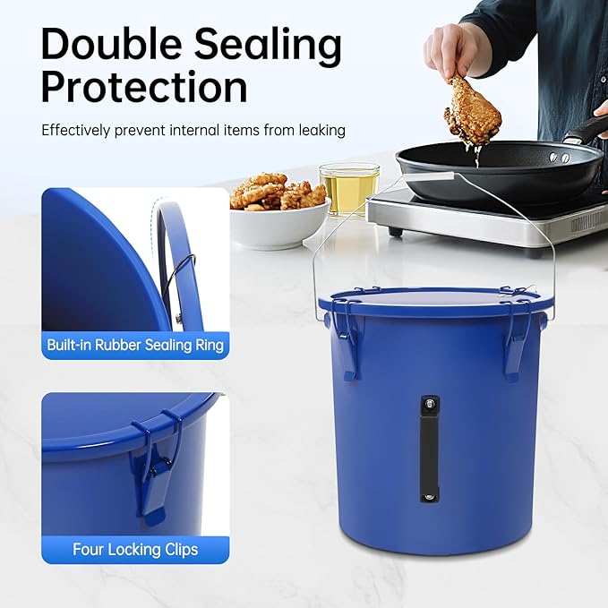 Grease Bucket 6 Gal, Fryer Oil Storage Container with Lid & Filter Bag, Portable Used Cooking Oil Disposal Can with Handle, Carbon Steel Grease Trap for Restaurant Kitchen Food Truck