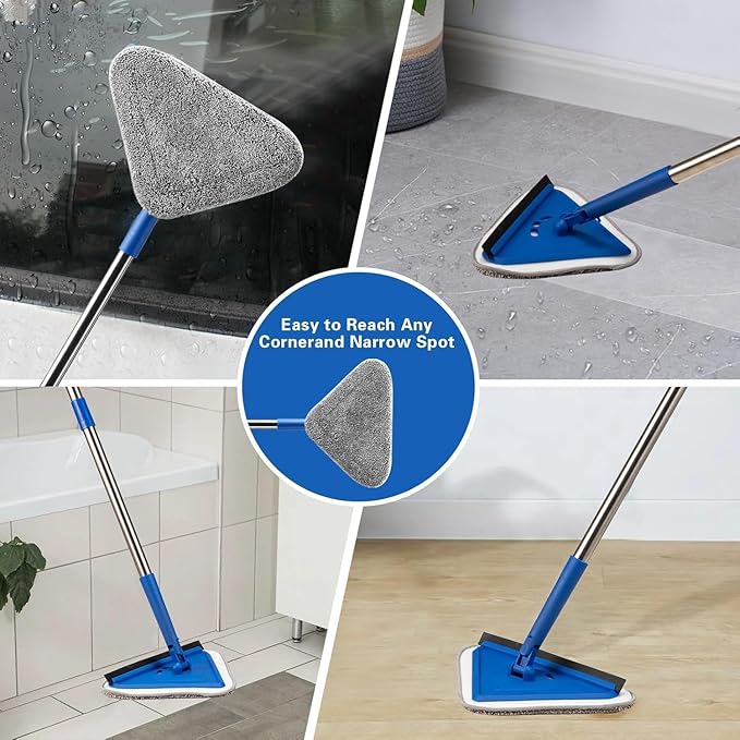 Wall Cleaner Mop with Stainless Steel Handle (31.5"-63") - Includes Edge Squeegee and 2 Reusable Microfiber Pads for Walls, Ceilings, Floors, Windows & Multi-Surface Cleaning