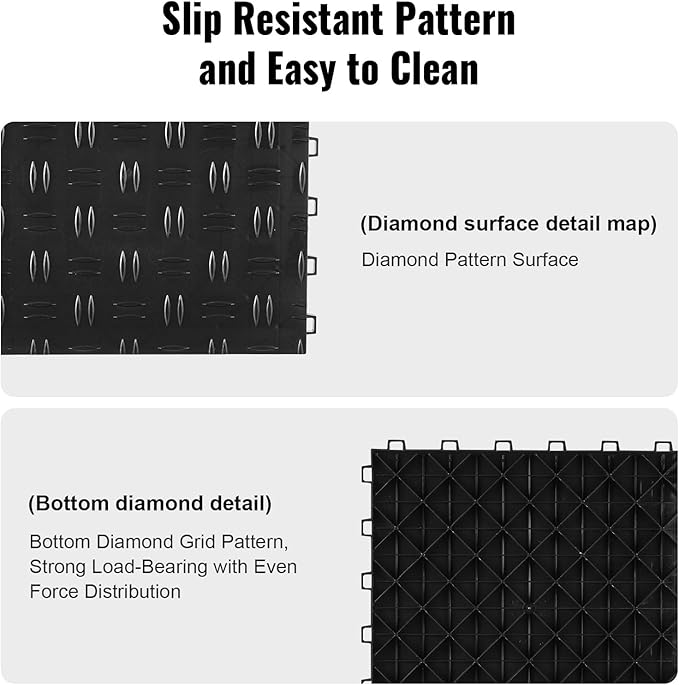 VEVOR Garage Floor Tiles 12 x 12 x 0.53 inch, Interlocking Design Ease of Installation Double-Sided Texture Non-Slip Sturdiness, for Garages, Basements, Repair Shops, Black, 25 Pack