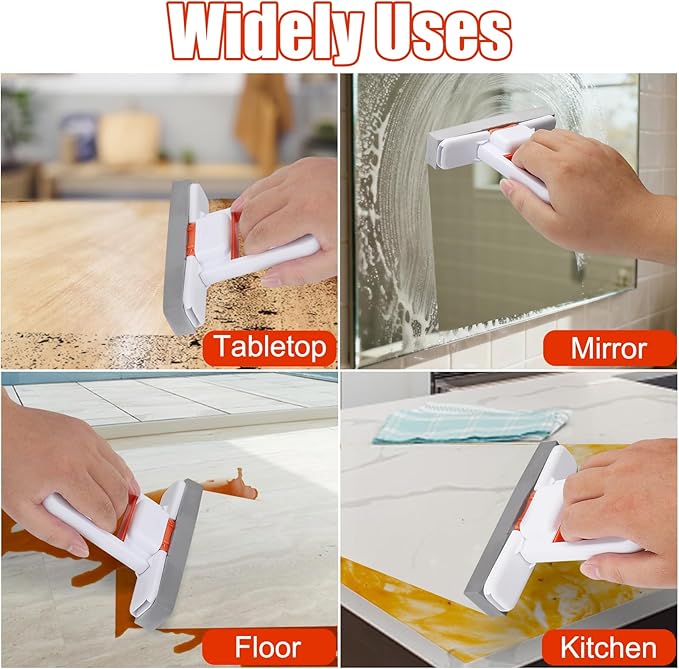 Juome Mini Foldable Desktop Mop - Portable Self-Squeeze Sponge Cleaning Tool, Wet and Dry Use Cleaning System, Mini Mop for Kitchen Counter, Bathroom, Glass (3 Sponge Head + 2 Squeeze Handle)