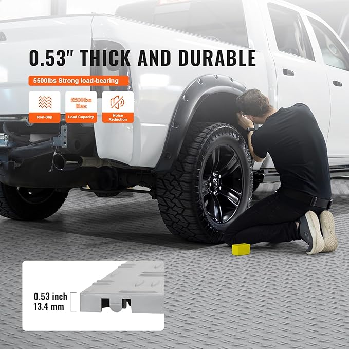 VEVOR Garage Floor Tiles 12 x 12 x 0.53 inch, Interlocking Design Ease of Installation Double-Sided Texture Non-Slip Sturdiness, for Garages, Basements, Repair Shops, Silver, 25 Pack