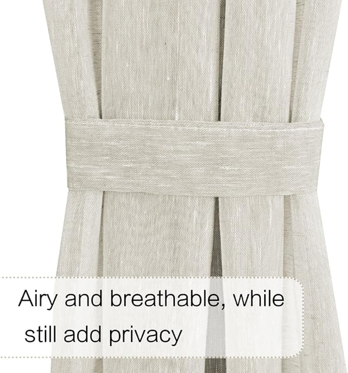 H.VERSAILTEX Linen French Door Curtains Privacy Light Reducing Door Curtain with Tieback Rod Pocket Curtain 1 Panel for Glass Door Feature Open Weave Textured Linen