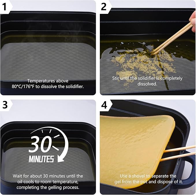 Cooking Oil Solidifier Powder 12oz - Solidifies Up to 2.5 Gallons (34 Cups) of Used Fry Oil, 100% Plant-Based Grease Hardener for Easy Kitchen Disposal, Oil Solidifying Solution