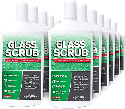 Clean-X Glass Scrub Hard Water Spot and Stain Remover- 16 fl. oz. – 12 Pack - Professional Cleaners by UNELKO Pro