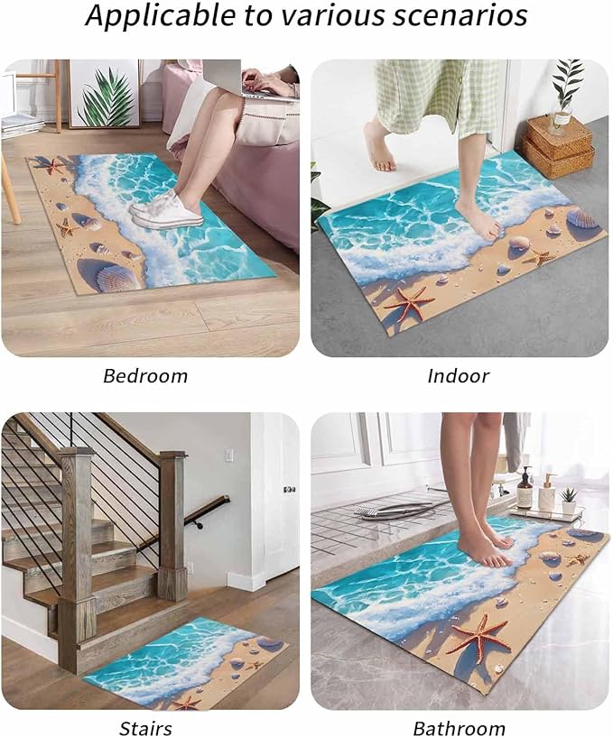 Front Door Mat Indoor Outdoor Summer Watercolor Ocean Beach Non-Slip Doormat Low Profile Patio Porch Entryway Rug 24x36in Marine Starfish Shell Spray