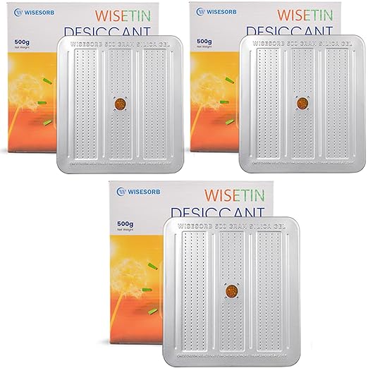 Wisesorb 3 Packs 500 Gram Desiccant Canisters, Indicating & Rechargeable Gun Safe Dehumidifier, Portable Desiccant Canister, Silica Gel Moisture Absorber for Storage