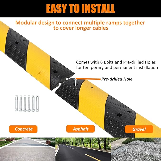 Towallmark 3.3 Ft Rubber Speed Bump, 2 Pack 2 Channel Modular Heavy Duty Speed Bumps Humps 25000 lbs Load Capacity, Cable Protector Ramp for Asphalt Concrete Gravel Driveway Road