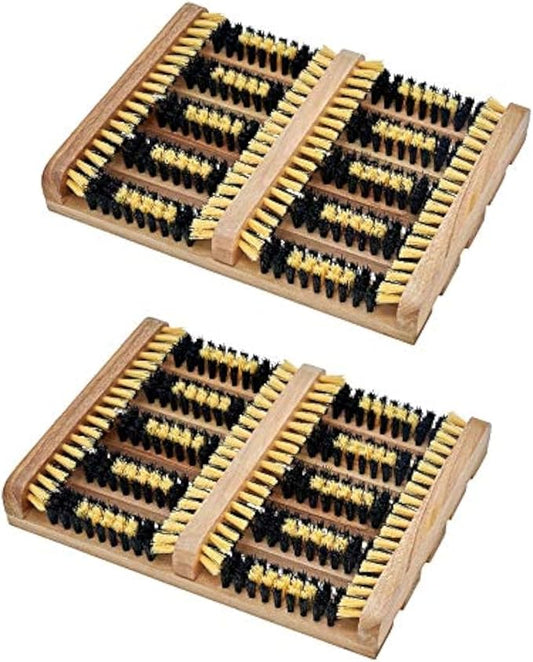 Superio Shoe and Boot Scraper, Outside Shoe Scrubber Brush 10.5 X 14 Inch - Cleans Deep Removes All Outdoor Dirt, Snow, Mud and Sand. Construction, Hiking Cleaner (Wood 2-Pack)