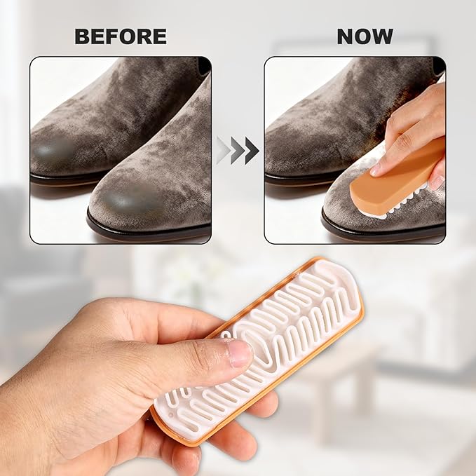 3pcs Rubber Suede Shoe Brush and Eraser, Shoe Cleaning Brush with Soft Bristle Suede Polish Tool for Nubuck Crepe Shoes Polishing Restoration