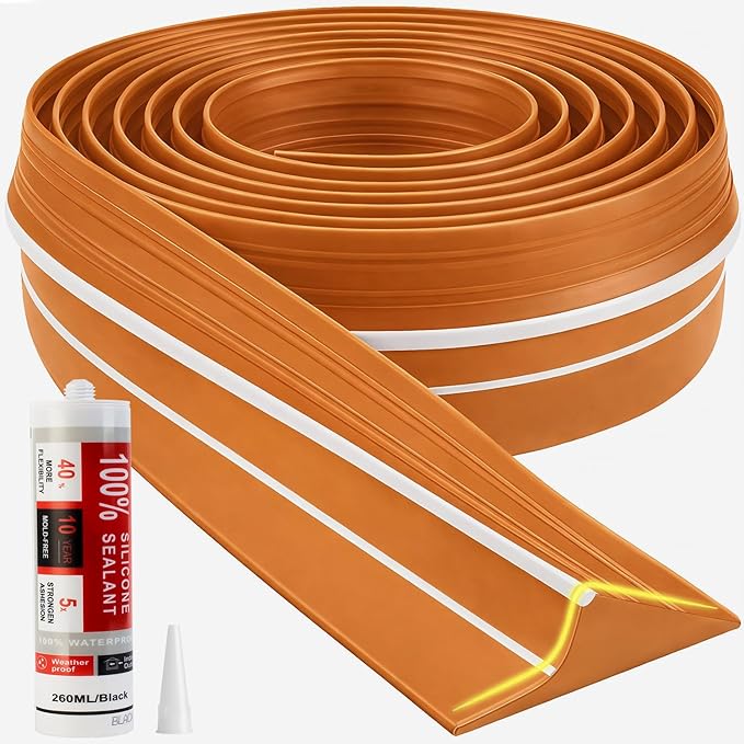 Jin&Bao Universal Garage Door Threshold Seal Strip 10FT Kit, Bottom Waterproof Rubber Weather Stripping Replacement（Orange, 1 Adhesive）