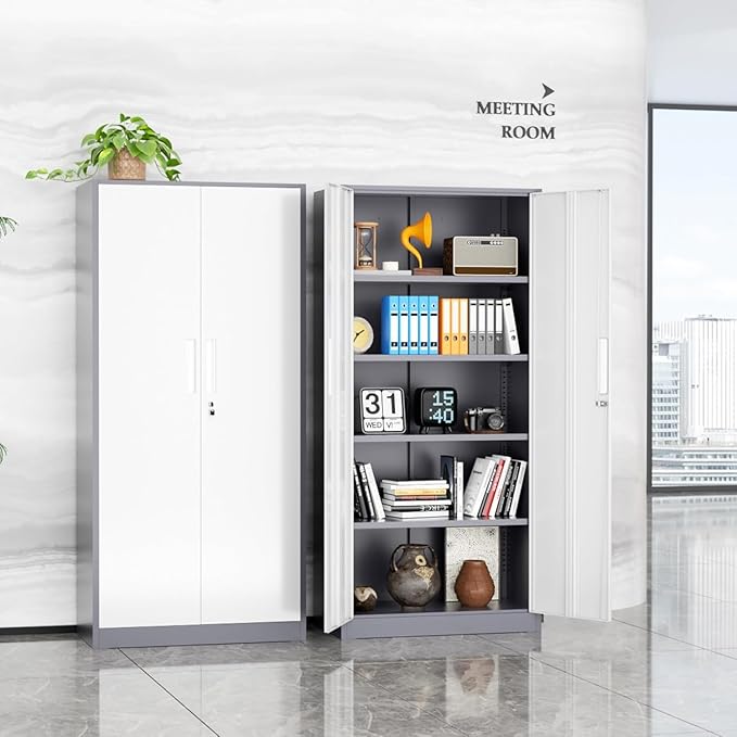 Bonusall 72" Metal Garage Storage Cabinet, 2 Locking Doors & 4 Adjustable Shelves Tall Storage, Heavy Duty Steel Tool Cabinet for Home, Office