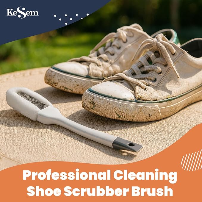 Shoe Cleaning Brush Set of 2 - Soft Bristle Shoes Scrubber with Handle, Shoes Scrubbing Brush for White Sneaker, Leather, Canvas, Knit, Fabric Suede Cleaning Brushes for Hat, Bag and More