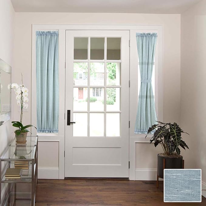 H.VERSAILTEX French Door Curtains for Door Window, Privacy Light Filtering Sheer Curtains for Decoration, Window Drapes with Rod Pocket and Tie Back, Teal, 25 x 72 inches, 1 Panel