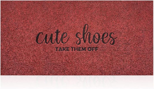 Outdoor Mats for Home Entryway Cute Shoes Take Them Off Outdoor Welcome Mats for Outside Entry, Front Indoor Door Mats,Durable,Boot Scraper,Catches Muddy and Dirt 18x48 Inches Red
