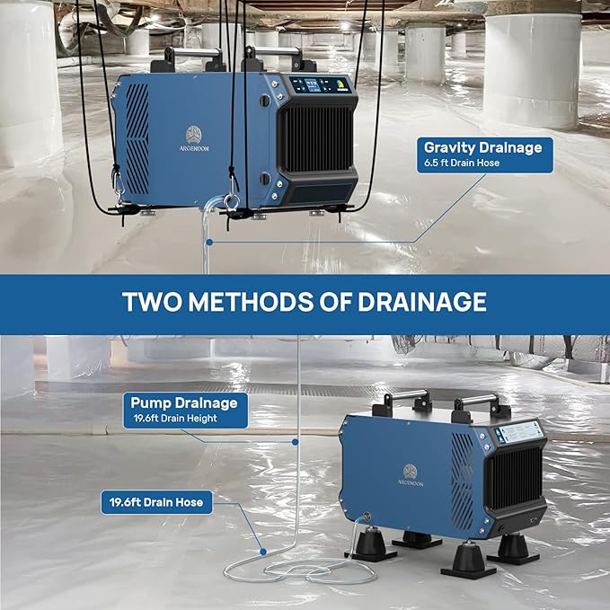 ARGENDON 145 Pint Crawl Spaces Dehumidifier with Pump, Commercial Dehumidifier with Drain Hose for Basement, Auto Defrost, Compact, Large Spaces up to 1800 Sq.Ft, 5 Years Limited Warranty