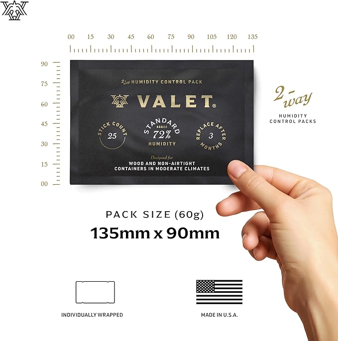 Valet 72% Two-Way Humidity Pack Single (60g), Individually Wrapped Humidity Control Pack for Wood & Airtight Storage, Moisture Absorber, Made in USA