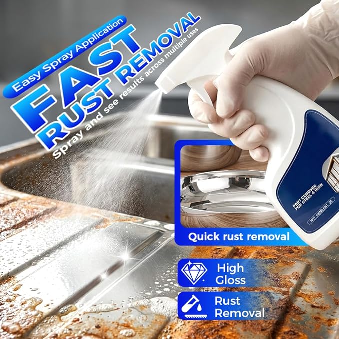 Rust Remover Spray for Metal, Powerful Rust Remover Heavy Duty Metal Cleaner, Multipurpose Rust Stain Remover for Metal, Stainless Steel, Automotive Parts, Fast Acting (3PCS)
