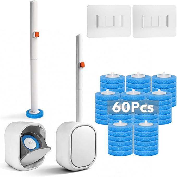 3-Pack Disposable Toilet Brush & Wand Kit, Wall-Mounted Auto-Closing Caddies with 90 Refills, Deep Cleaning System with Pre-Loaded Scrubber for Rust & Hard Water - Hand-Free Modern Design