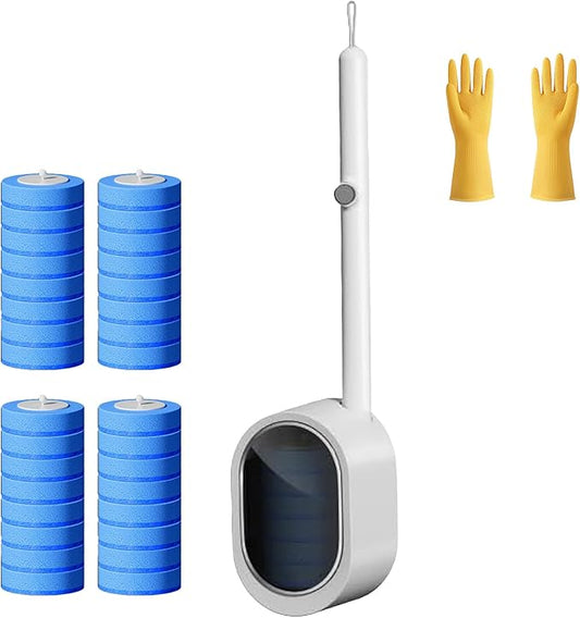 No-Touch Disposable Toilet Scrubber Set,Toilet Brush with Self-Cleaning Disposable Pads,360° Deep Clean,Wall-Mounted Design,for Bathroom & Toilet (White, 32 pc)