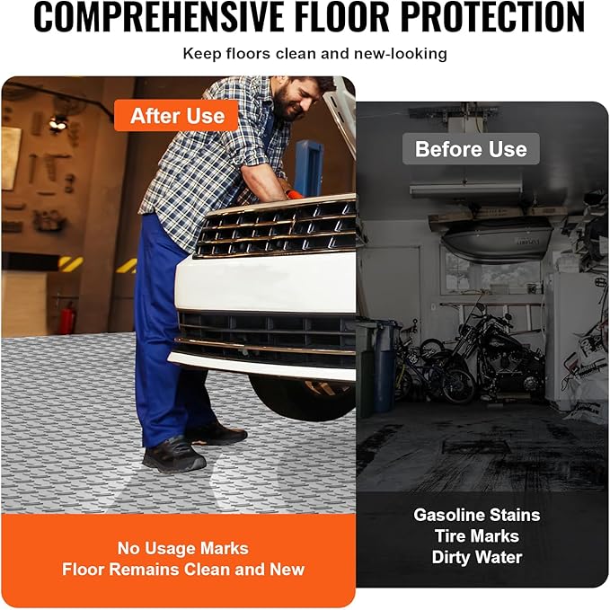 VEVOR Garage Floor Tiles 12 x 12 x 0.53 inch, Interlocking Design Ease of Installation Double-Sided Texture Non-Slip Sturdiness, for Garages, Basements, Repair Shops, Silver, 25 Pack