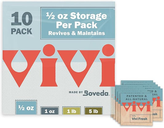 Vivi Fresh ½ Ounce Humidity Control Packs | 10-pack in Resealable Bag | For All Airtight Storage Containers, Store Longer and Preserve Freshness | Made in the USA by Boveda