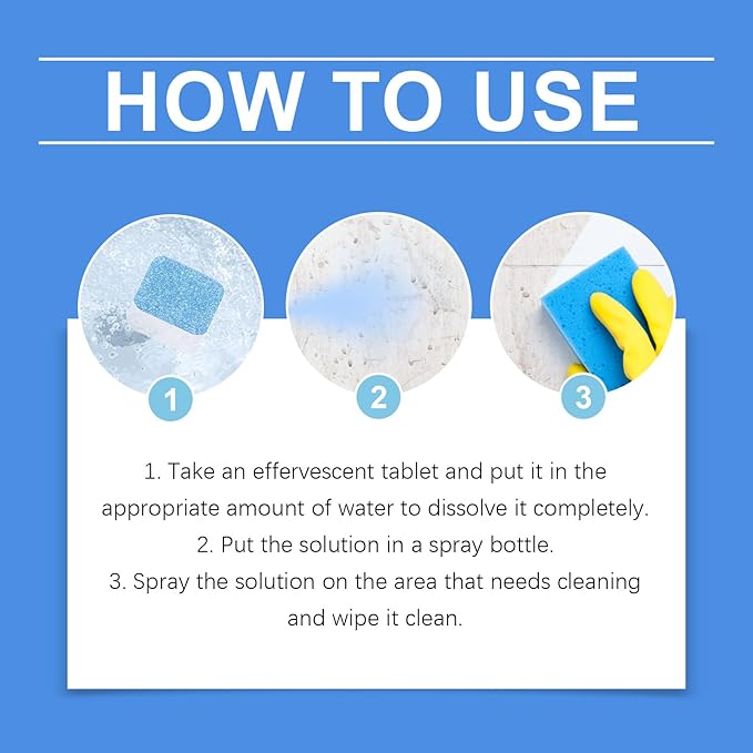 Multi-Surface Cleaning Tablets with Sodium Bicarbonate & Salt, Fast-Dissolving Foaming Action for Kitchen & Bathroom, 10 Piece