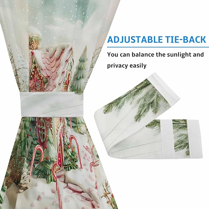 Christmas French Door Curtain Panel for Front Door, Snowing Pine Forest Dreamy Christmas Candy House Slidelight Door Curtains with Tieback Light Filtering Privacy Panels for Doorway Entryway 25"x 40"
