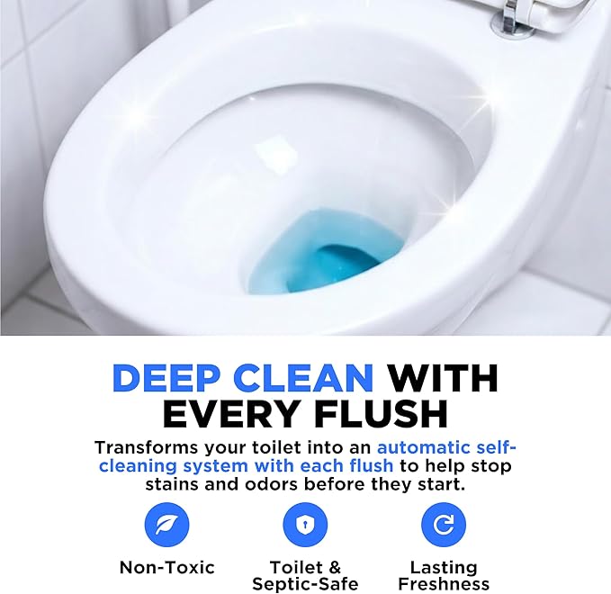 Happy Toilet Cleaner Deuce - Compatible w Kohler Toilets & Canister Flushing Systems - Automatic Toilet Bowl Cleaner 10-Pack - Easy to Install Toilet Tablet Holder, Self-Cleaning Toilet System