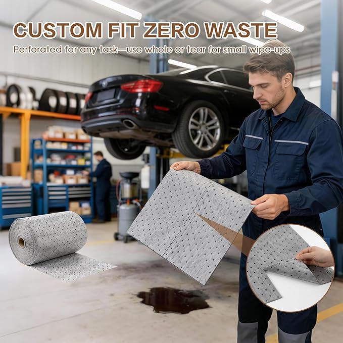 Oil Absorbent Mat Roll, Oil Absorbent Pads 15" x 150' Heavy Duty for Industrial Garage Leaks & Drips, 3 oz Polypropylene Spill Cleanup Absorber