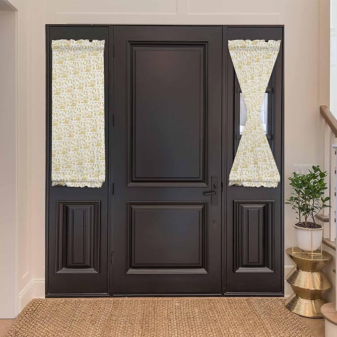 Christmas French Door Curtain Panel for Front Door, Merry Christmas Words Yellow Slidelight Door Curtains with Tieback Light Filtering Privacy Panels for Doorway Entryway 25"x 40"
