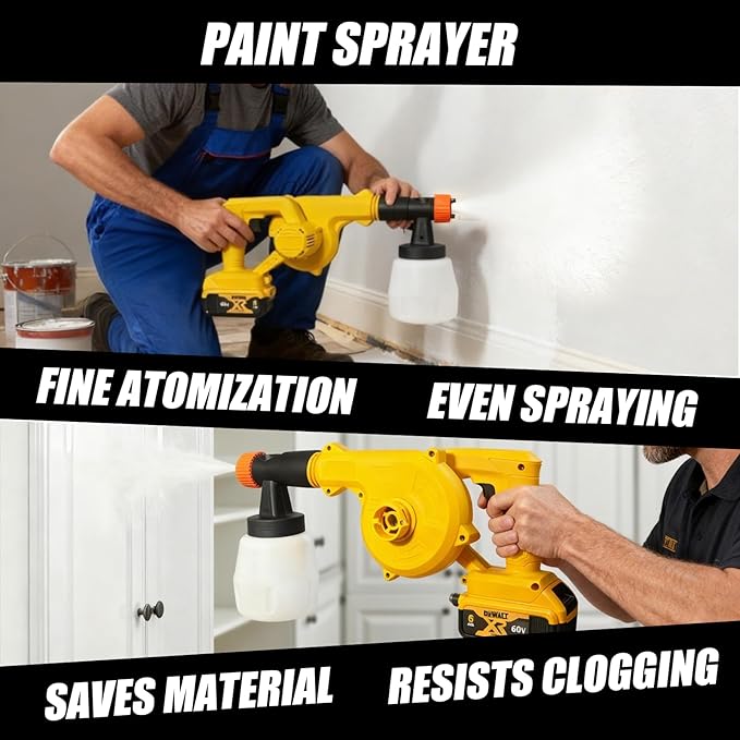 4-in-1 Electric Diatomaceous Earth Duster & Leaf Blower & Paint Sprayer & Vacuum Cleaner Function, Compatible with DeWALT 20V Battery (no Battery), Multi-Functional Dust Applicator/Powder Sprayer