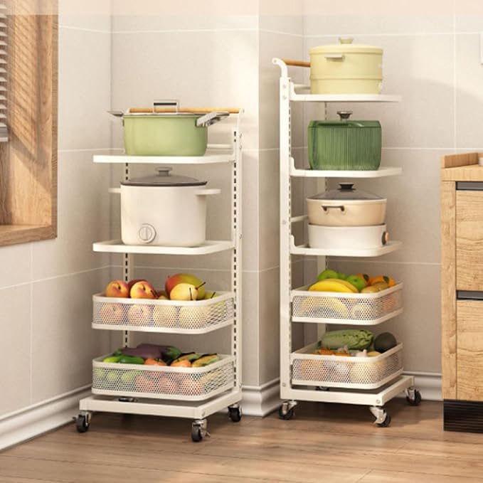 Kitchen Pan nizer Shelf Stand with Wheels Black 4 Tier Adjustable Storage Rack for Cupboard and Worktop