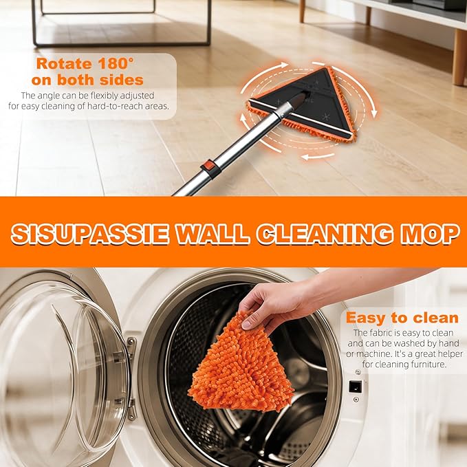 SISUPASSIE 36FT Reach Duster Cleaner Kit, Dusters for Cleaning with Extension Pole, Baseboard & Wall and Window Cleaner Mop for Fan Blades, High Ceiling and Cobweb